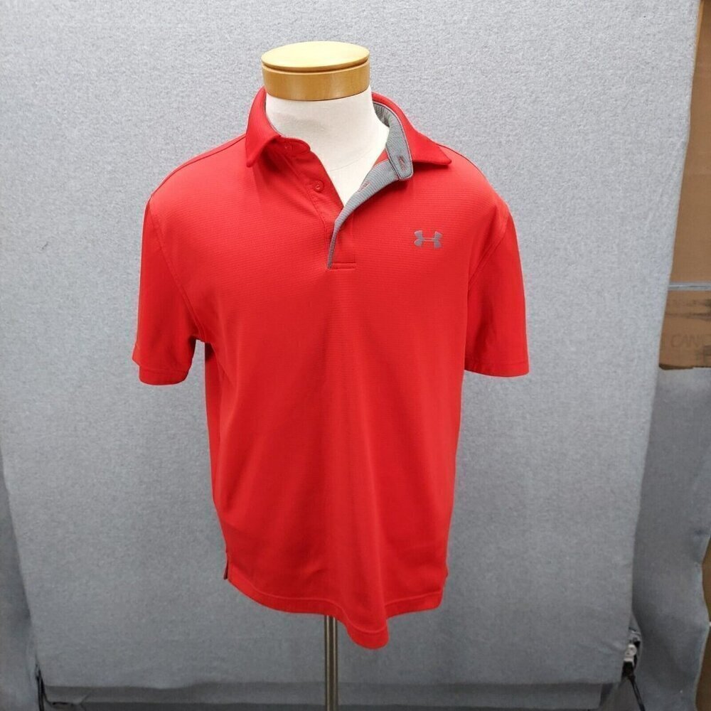 Under Armour Mens Heatgear Loose Polo Shirt Size Large Red Grey Accent